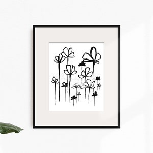 Abstract Flower Art Black and White Floral Print Minimalist Ink Painting Nature Print Abstract Floral Painting image 2