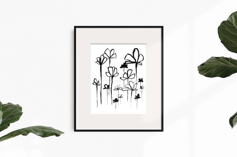 Abstract Flower Art Black and White Floral Print Minimalist Ink Painting Nature Print Abstract Floral Painting image 2