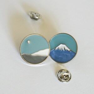 Mount Fuji Enamel Pin, Snow Mountain, Minimalist Pin, Landscape Pin, Couple Gift, Matching Pins, Travel Pins, Mountain pins, Blue pins