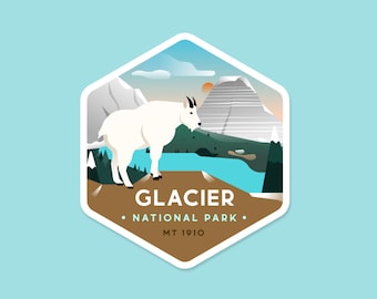 Retro Glacier National Park Montana Vinyl Sticker Skateboard and Phone Case Glossy Sticker for Laptop iPad