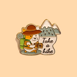 Take a Hike Outdoor Adventures Hiking Nature Corgi Soft Enamel Pin, Hiking Pin, Accessories