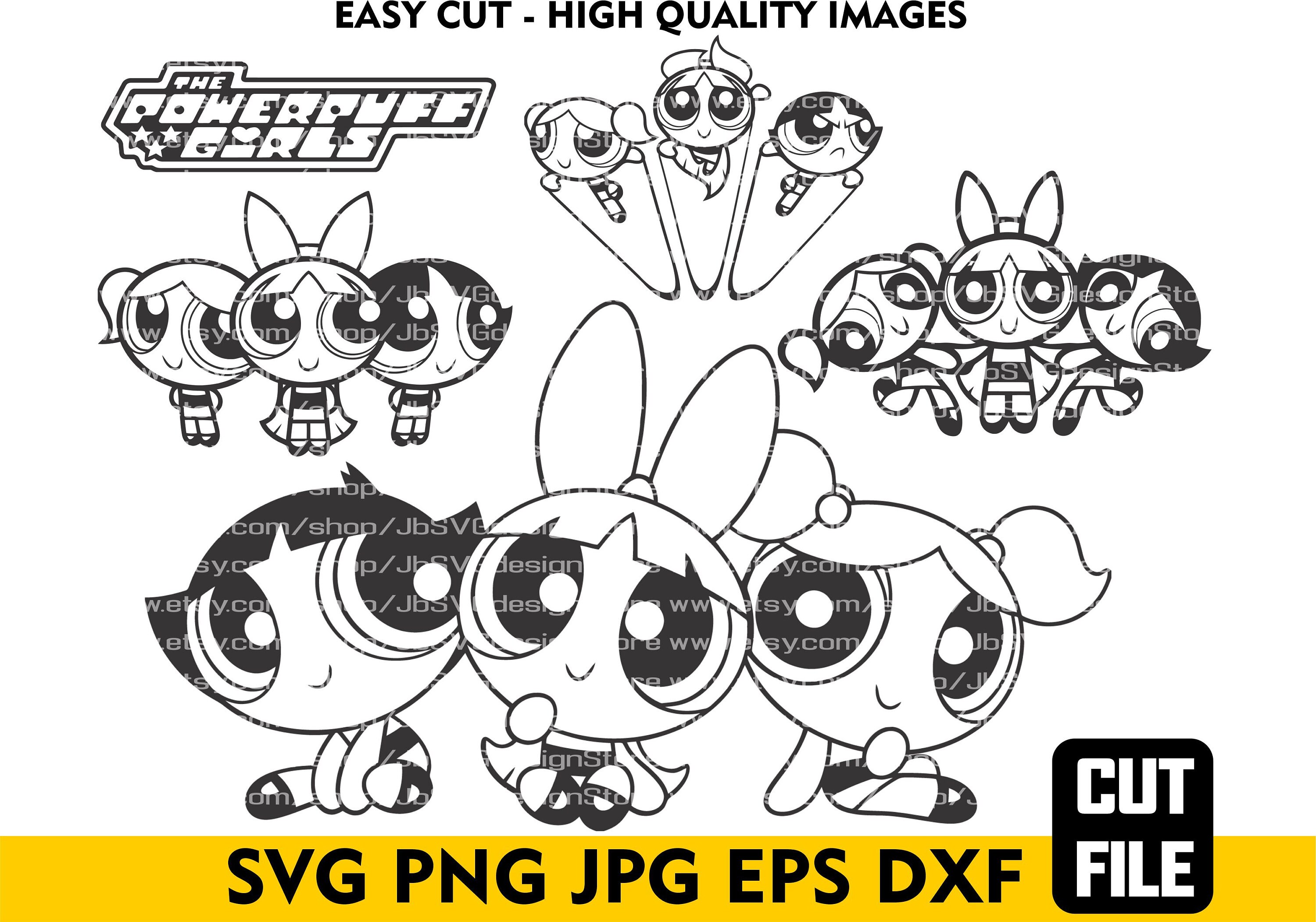 Powerpuff Girls Inspired Svg Outline Cut file Bundle 4 in 1 | Etsy
