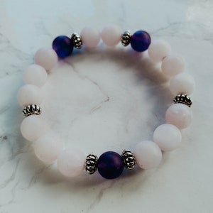 10mm Beads Amethyst Matte, Rose Quartz Matte, Bracelet, Custom Size