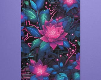 Cyberpunk Botanical Journal – Neon Floral Circuit Design | Futuristic Notebook | Edgy Gift