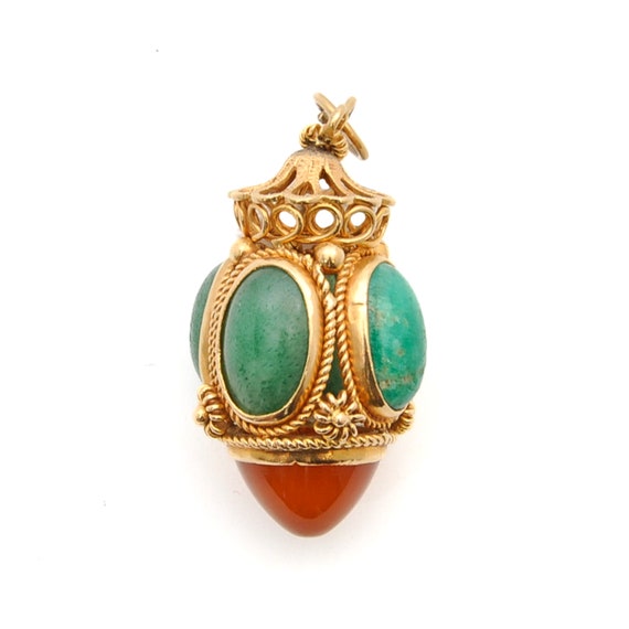 Etruscan Revival 18K Gold Amazonite and Carnelian… - image 1