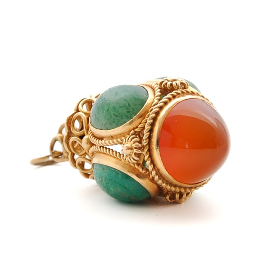 Etruscan Revival 18K Gold Amazonite and Carnelian… - image 4