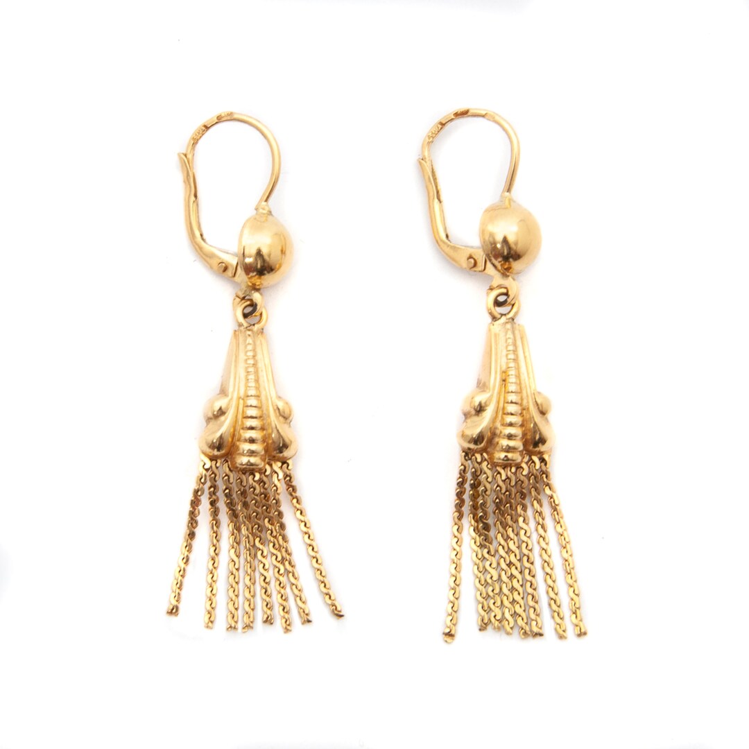 Yellow Gold Tassel Dangle Earrings Etsy