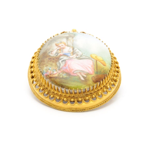 14 Karat Gold Enameled Oval Pin Brooch - image 5