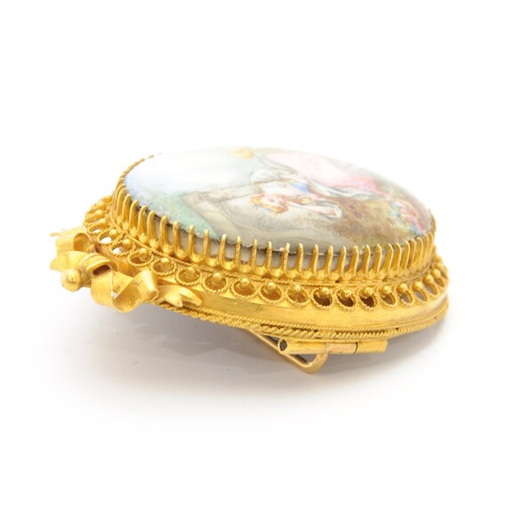 14 Karat Gold Enameled Oval Pin Brooch - image 6