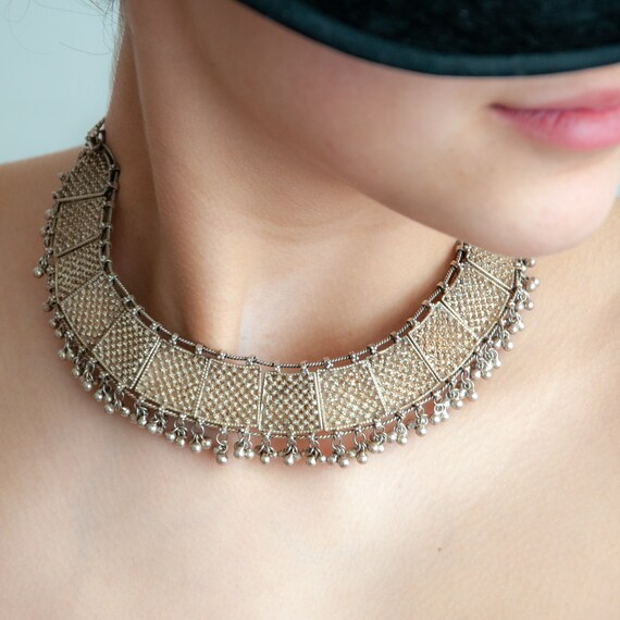 Silver Filigree Choker Necklace, Silver Necklace,… - image 2