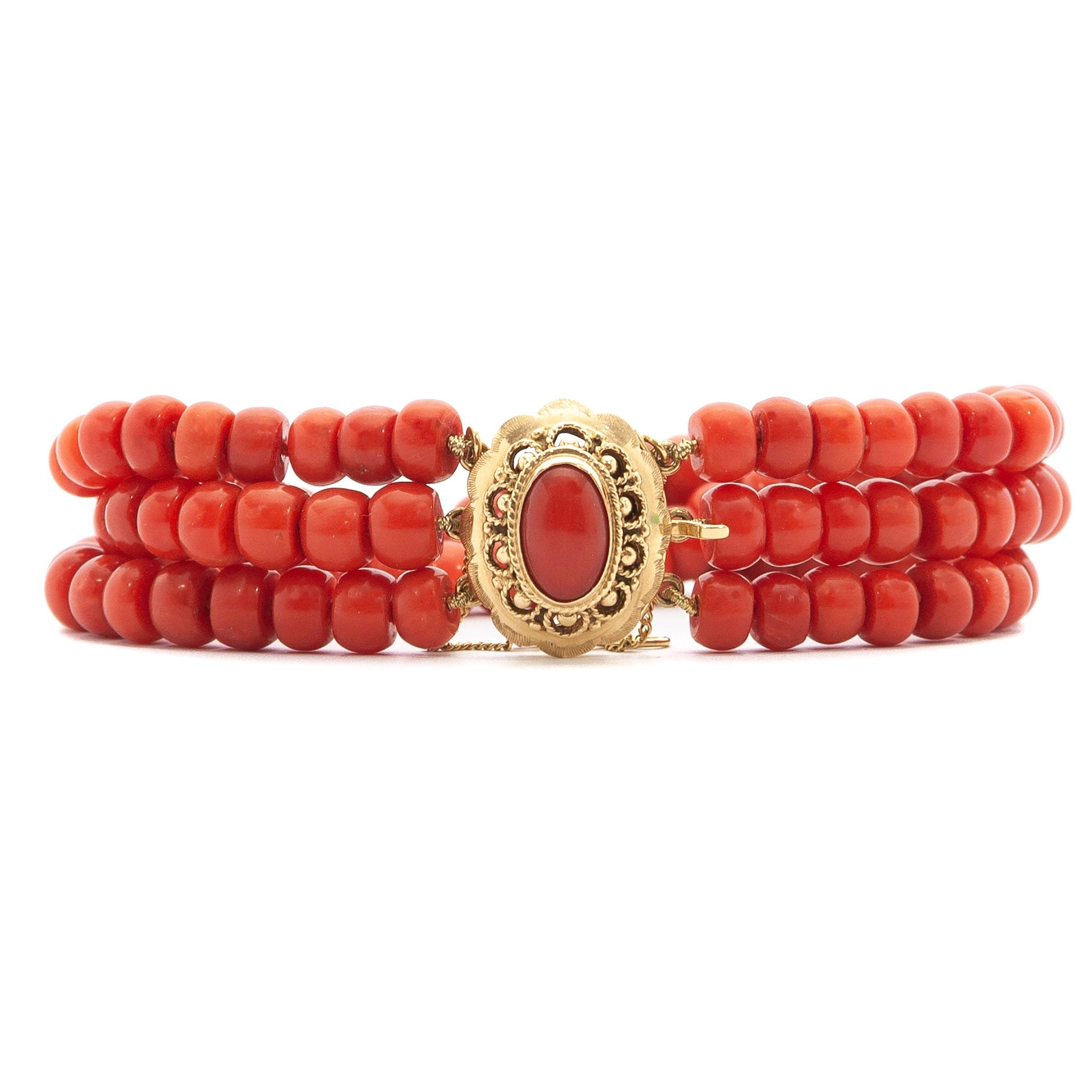 blood coral bracelet with 14k gold lock - Goldberg