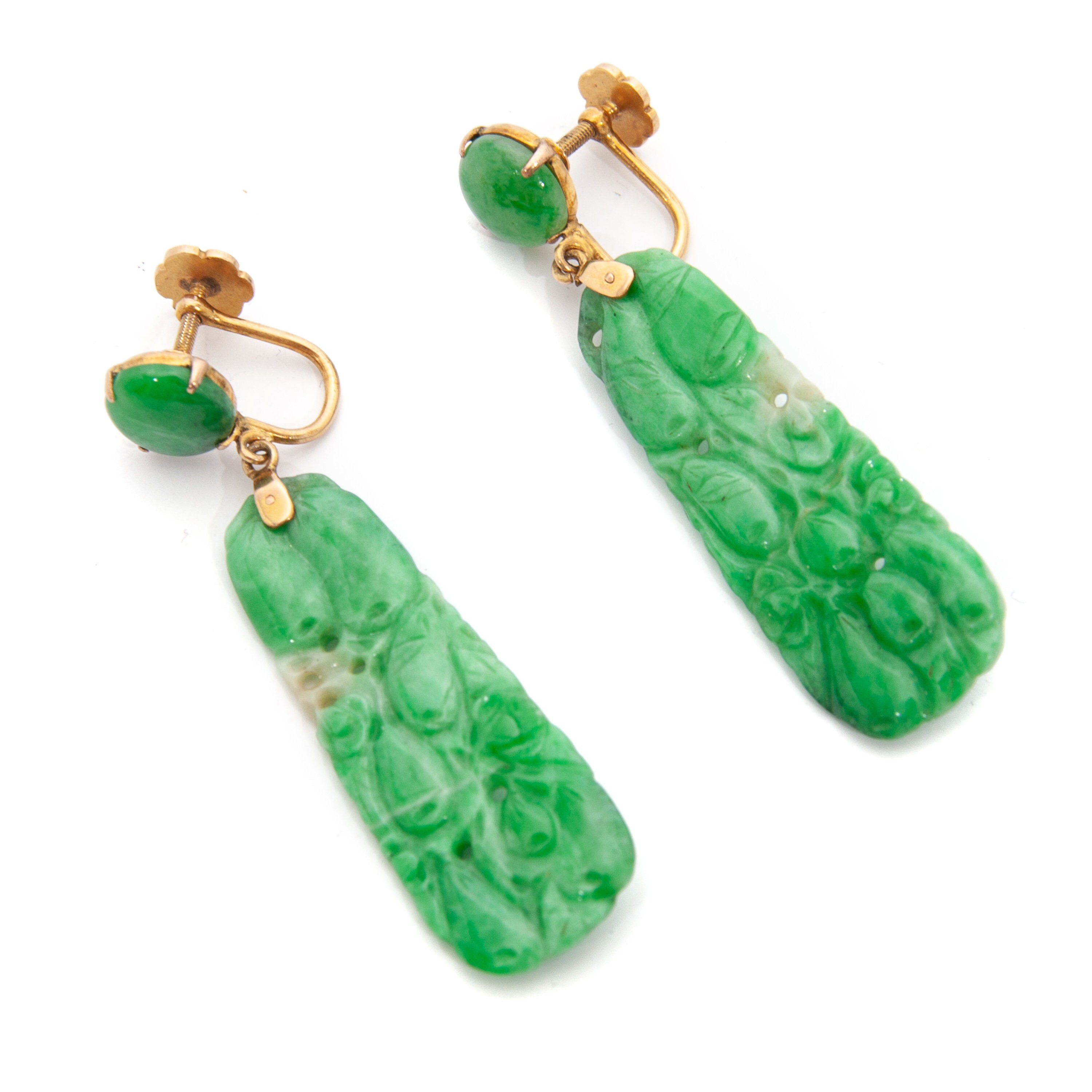 Nachlass 14k Gelbgold Echte Grüne Jade Durchbohrte Ohrringe 1