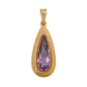 Amethyst and 14K Gold Satined Pendant