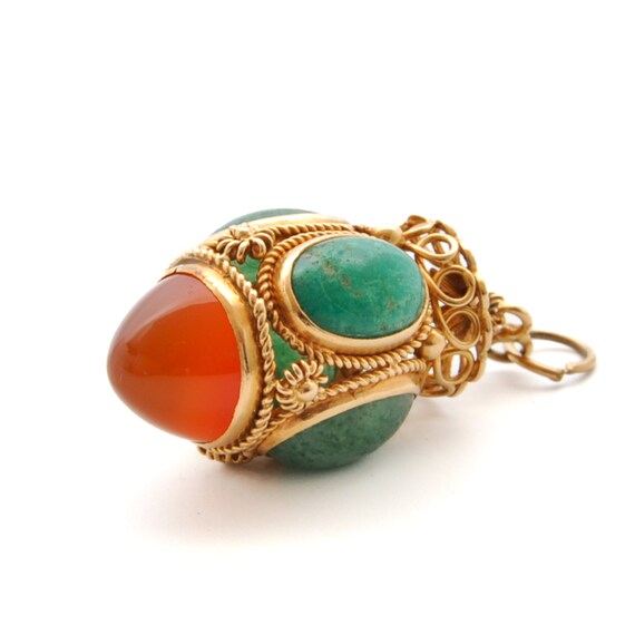 Etruscan Revival 18K Gold Amazonite and Carnelian… - image 6