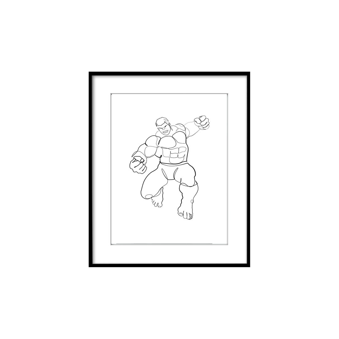Hulk Poster Superhero Movie Print, Minimal Line Art Poster, Boys Wall