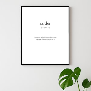 Impresión con la definición de "Codificador", arte tipográfico humorístico, descarga digital.