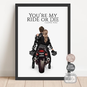 Spersonalizowany plakat dla pary, prezent dla motocyklisty, prezent dla pary, prezent rocznicowy, wspólna jazda na motocyklu, prezent dla przyjaciółki, plik cyfrowy