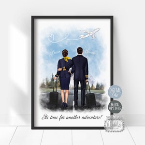 Regalo de piloto personalizado, impresión de asistente de vuelo, regalo de tripulación de cabina, PILOTO DE AEROLÍNEA, póster de pareja, regalo de viaje, regalo de cumpleaños, archivo digital
