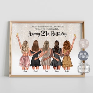 パーソナライズされた友達ポスター、21歳の誕生日プレゼント、親友ポスター、ガールグループギャング、姉妹、誕生日プレゼント、カスタムギフトデジタルファイル