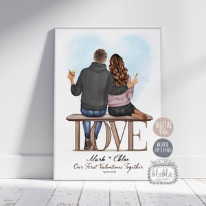 Personalisiertes Paar Poster, Valentinstag Geschenk, Paar Geschenk, Jahrestag Geschenk, Erster Valentinstag Zusammen, Liebesgeschenk, Digitale Datei
