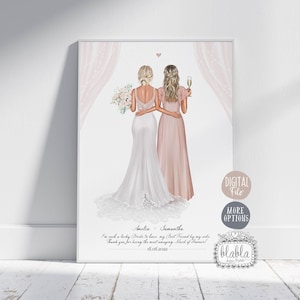 Personalised Maid of Honour Gift, Gif for Bride, Bridesmaid Print, Custom Wedding Portrait, Wedding Keepsake, Team Bride, Bride Poem