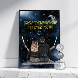 Galaxy family portrait with pets, Space Couple Gift, Star school, Father's day Gift Fan Art, Space Wars, Personalized Gift, Digital File