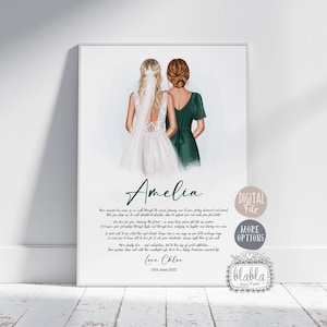 Regalo de dama de honor personalizado, Gif para novia, impresión de dama de honor, retrato de boda personalizado, recuerdo de boda, novia del equipo, poema de novia