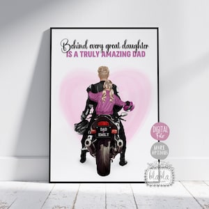 Personalised Father and Daughter Poster, Family Biker Gift, Anniversary Gift, Riding Motorbike Together, Friendship gift, Digital File