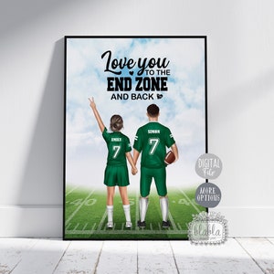 Impresión de pareja personalizada, póster de pareja de fútbol personalizado, regalo de San Valentín para él, regalo de fútbol americano, archivo digital