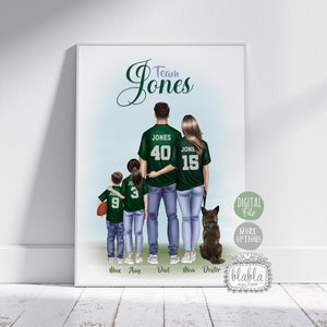 Personalised American Football Family, Dad Gift, Fathers day Gift, Football Team Print, Daddy and me, Football Pets Family, Digital File