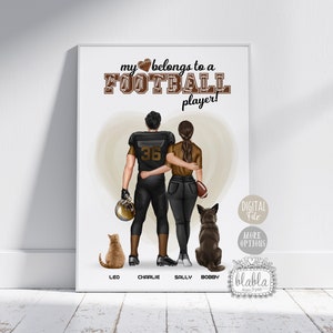 Personalised Valentines Gift, American Football Couple, Football Boyfriend, Football Husband, Anniversary Gift, Pets Family, Digital File