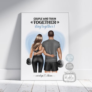 Regalo personalizado de pareja de gimnasio, cartel de cumpleaños, gimnasio de pareja juntos, regalo de San Valentín, regalo para él, entrenar juntos, archivo digital