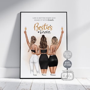 Regalo personalizzato per amici, regalo BFF, regalo personalizzato per la migliore amica, ritratto della migliore amica, regalo di compleanno, addio al nubilato, file digitale