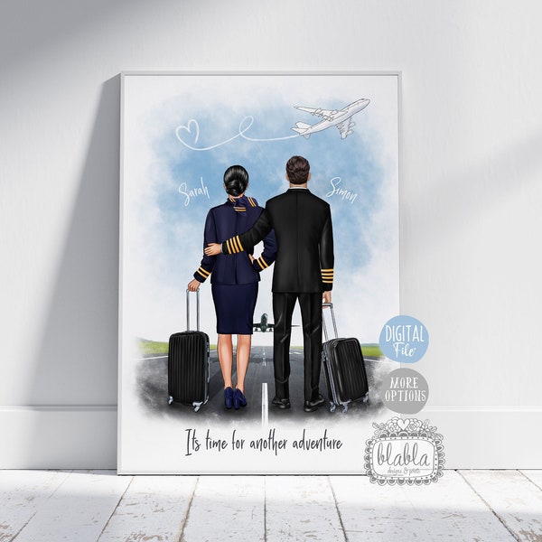 Personalised Pilot Gift, Flight Attendant Print, Cabin Crew Gift, AIRLINE PILOT, Couple Poster, Travel Gift, Birthday Present, Digital File
