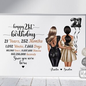 Presente de aniversário de 21 anos para ela, presente personalizado de melhor amigo, lembrança de amizade, presente de melhor amigo, amizade, cartão de aniversário, arquivo digital