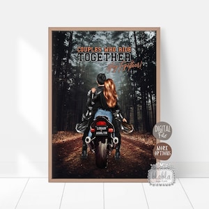 Personalised Couple Poster, Biker Gift, Couple Gift, Anniversary Gift, Autumn Riding Motorbike Together, Friendship gift, Digital File