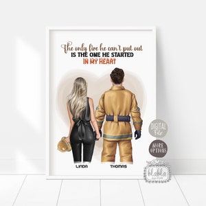 Regalo di San Valentino personalizzato, coppia di pompieri personalizzata, fidanzato pompiere, marito pompiere, regalo di anniversario, insieme, file digitale