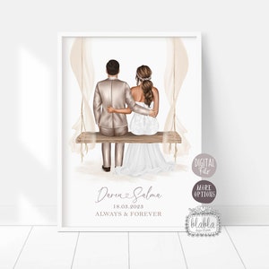 Cadeau de mariage personnalisé, cadeau pour les jeunes mariés, cadeau d'anniversaire, portrait de mariage personnalisé, souvenir de mariage, impression de mariage, fichier numérique