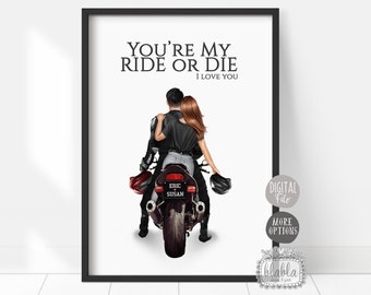 Personalisiertes Paar Poster, Biker Geschenk, Paar Geschenk, Geburtstagsgeschenk, Zusammen Motorrad fahren, Freundschaftsgeschenk, Digitale Datei