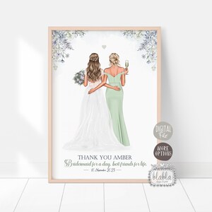 Gif personalizado para noiva, impressão de dama de honra, retrato de casamento personalizado, lembrança de casamento, presente de dama de honra, equipe de noiva, poema de noiva