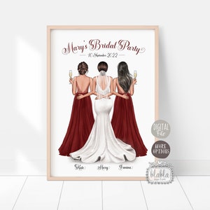 Personalisiertes Geschenk für Brautjungfer, Brautdruck, benutzerdefiniertes Hochzeitsportrait, Hochzeitsandenken, Trauzeugin Geschenk, Team Braut, Brautgedicht