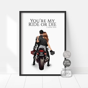 Personalised Couple Poster, Biker Gift, Couple Gift, Anniversary Gift, Riding Motorbike Together, Friendship gift, Digital File