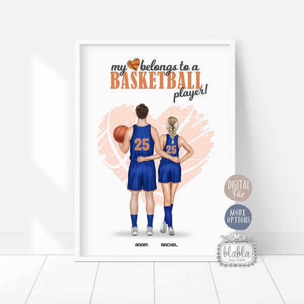 Personalisiertes Paar Basketball Paar, Basketball Poster, Hochzeitsgeschenk, Basketball-Liebhaber Geschenk, Valentinstagsgeschenk, Digitale Datei