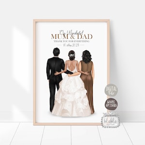 Cadeau de mariage personnalisé pour les parents, cadeau du père de la mariée, portrait de mariage personnalisé, poème de mariage, cadeau de la mère de la mariée, fichier numérique
