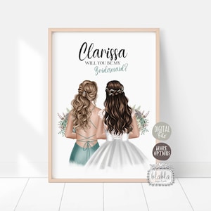 Regalo personalizzato per la damigella d'onore, sposa e damigella d'onore, regalo di anniversario, ritratto di matrimonio personalizzato, ricordo del matrimonio, squadra sposa, file digitale