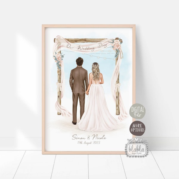 Our Wedding Day, Personalised Wedding Print, Wedding Gift,, Anniversary Gift, Bride and Groom, Boho Wedding, Save the Date, Digital File