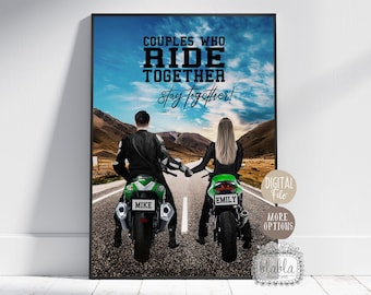 Valentine Gift, Couple Gift Digital Boyfriend Husband Anniversary, Riding Motorbike Together, Biker Gift , Friendship gift, Digital File