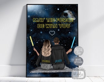 Galaxy family portrait with pets, Space Couple Gift, Star school, Father's day Gift Fan Art, Space Wars, Personalized Gift, Digital File