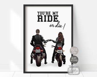 Personalised Biker Couple Poster – Anniversary or Friendship Gift (Digital File)
