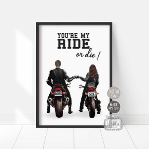 Póster de pareja personalizado, regalo de motociclista, regalo de pareja, regalo de aniversario, paseos en moto juntos, regalo de amistad, archivo digital